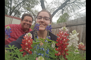 Milton N. Glueck and his wife Laura with Red-White-and-Blue Bluebonnets on March 15, 2020